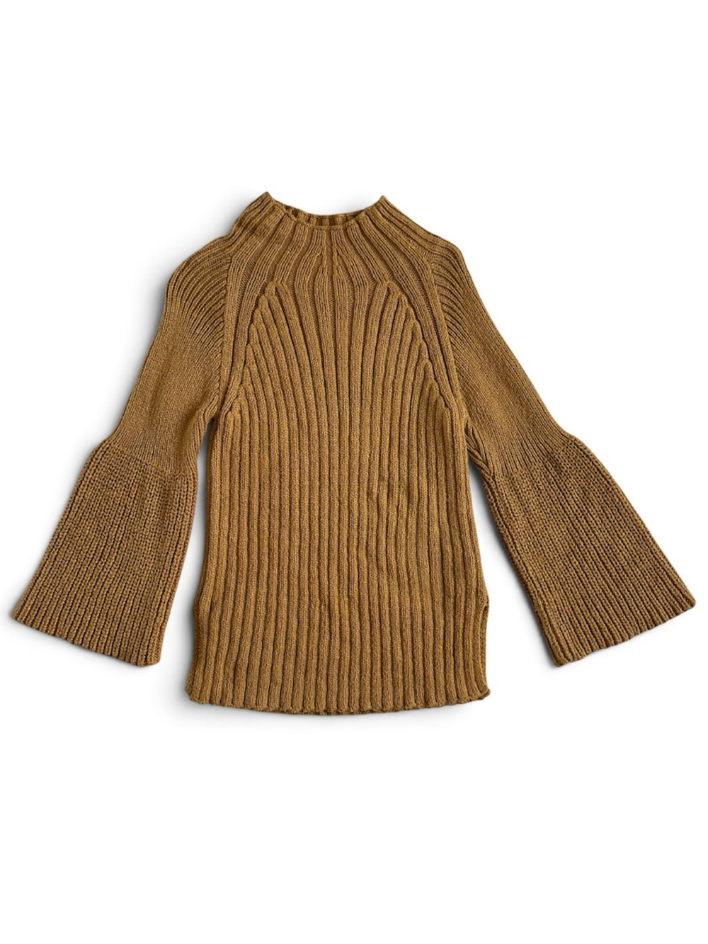 Free People Ribbed Bell Sleeve Sweater in Camel